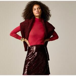 J.Crew Tissue Crepe Turtleneck Top Long Sleeve Cotton Berry Sangria Small NWT